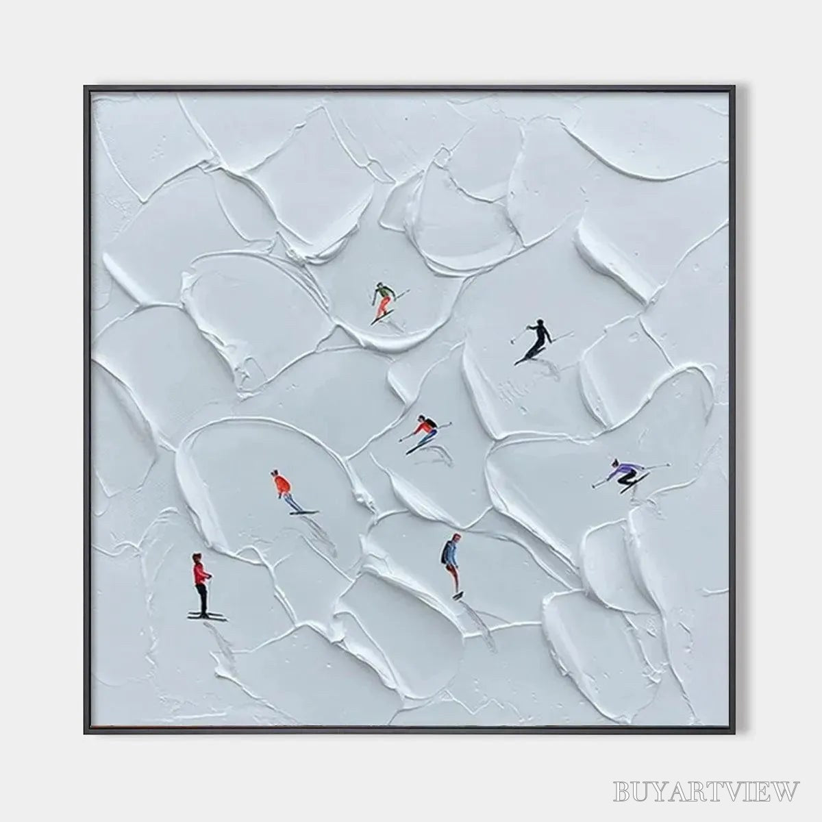 ARTOVITAS Alpine Ski – Textured Skiing Painting, Winter Sports , Square Canvas, Impasto Decor - image 1