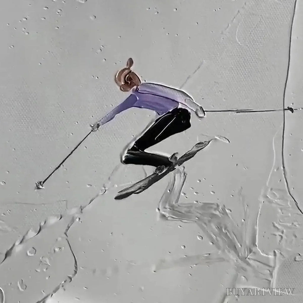 ARTOVITAS Alpine Ski – Textured Skiing Painting, Winter Sports , Square Canvas, Impasto Decor - image 2