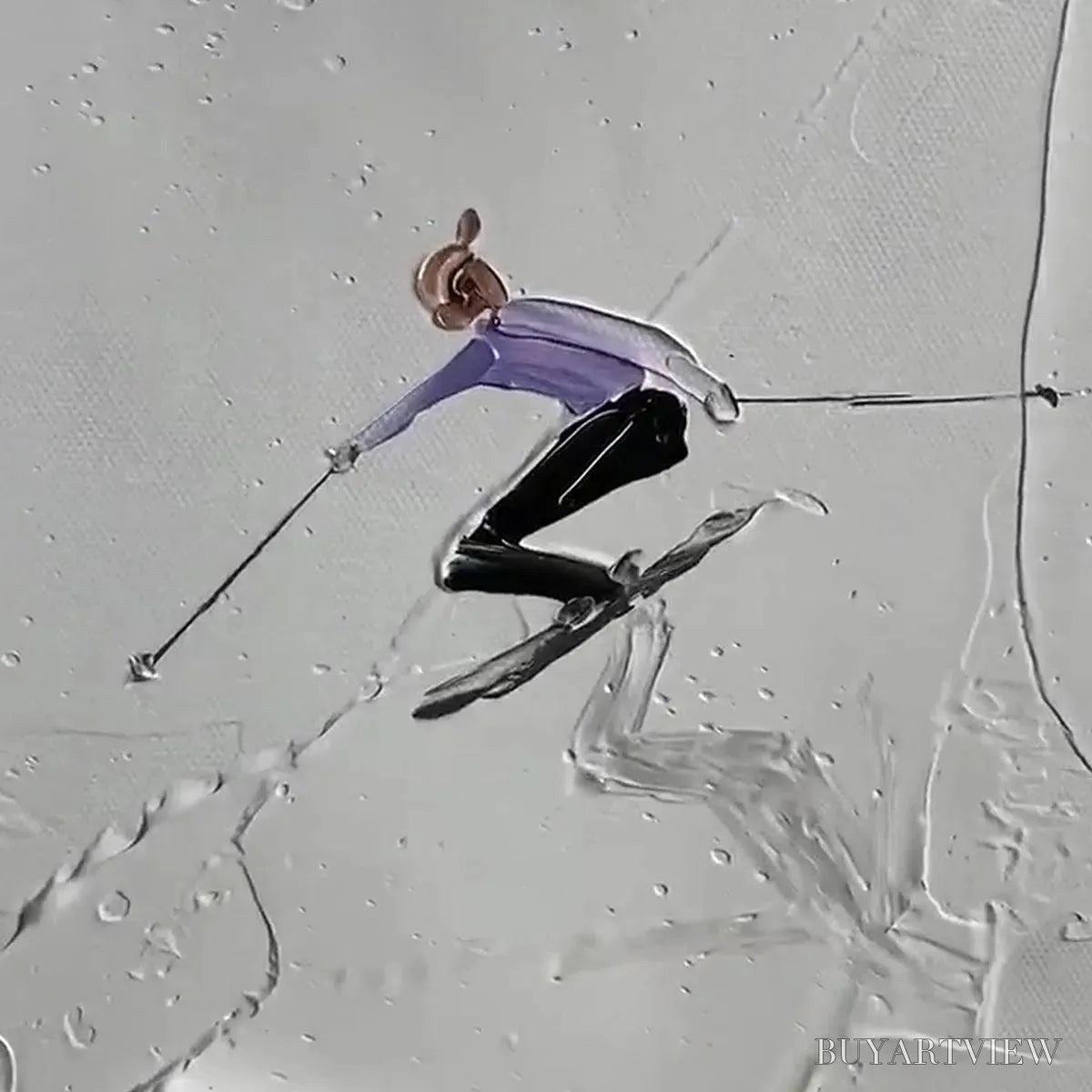 ARTOVITAS Alpine Ski – Textured Skiing Painting, Winter Sports , Square Canvas, Impasto Decor - image 2