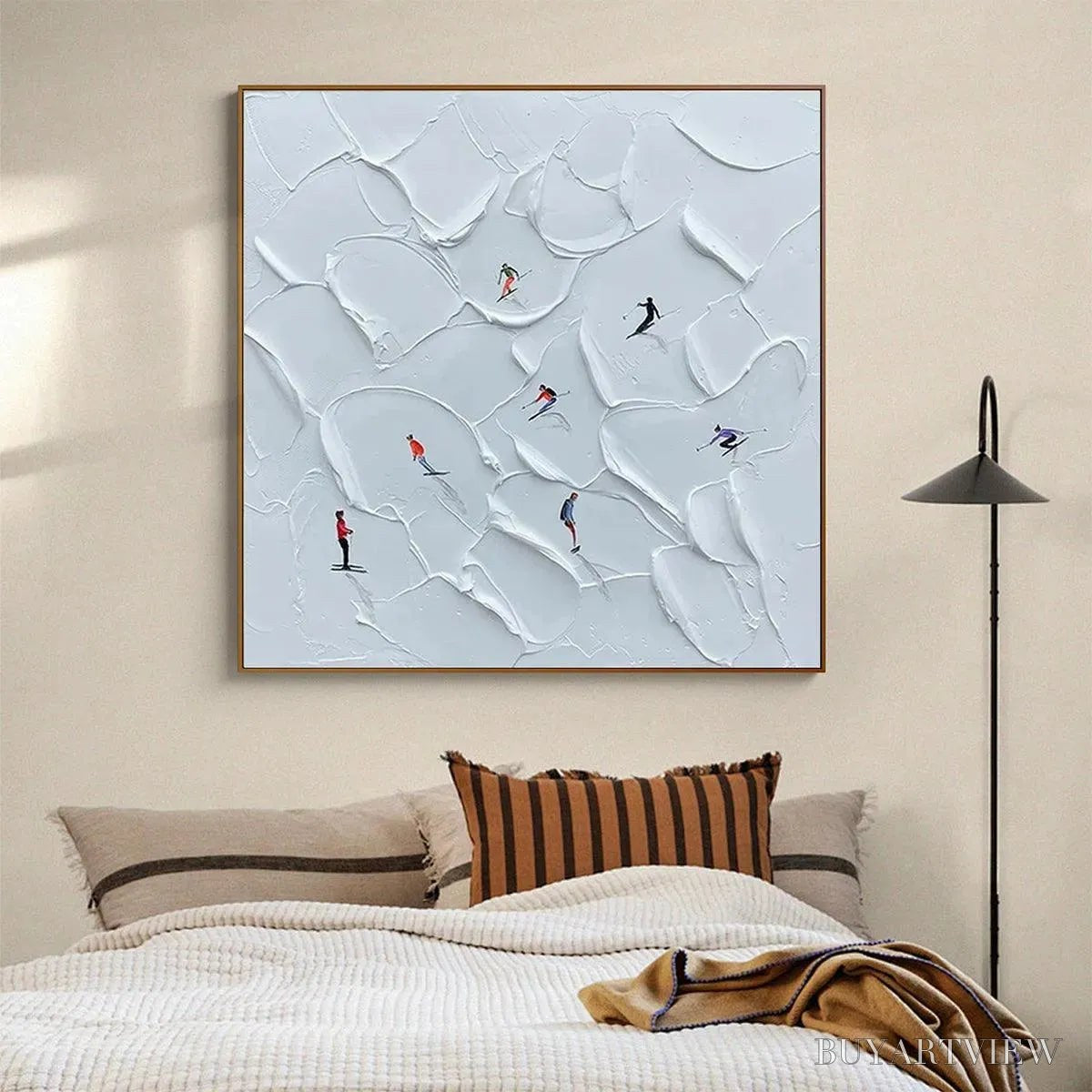 ARTOVITAS Alpine Ski – Textured Skiing Painting, Winter Sports , Square Canvas, Impasto Decor - image 3