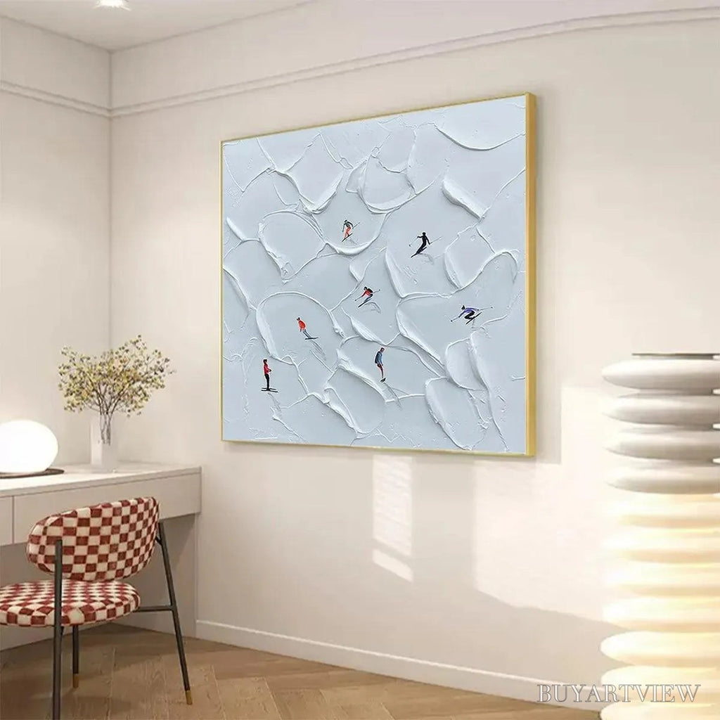 ARTOVITAS Alpine Ski – Textured Skiing Painting, Winter Sports , Square Canvas, Impasto Decor - image 5