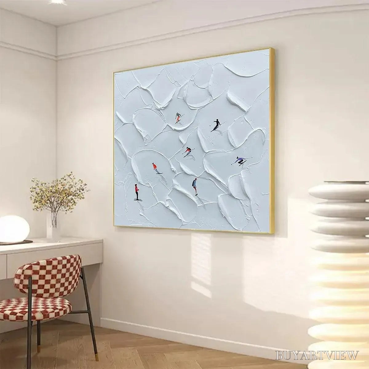 ARTOVITAS Alpine Ski – Textured Skiing Painting, Winter Sports , Square Canvas, Impasto Decor - image 5