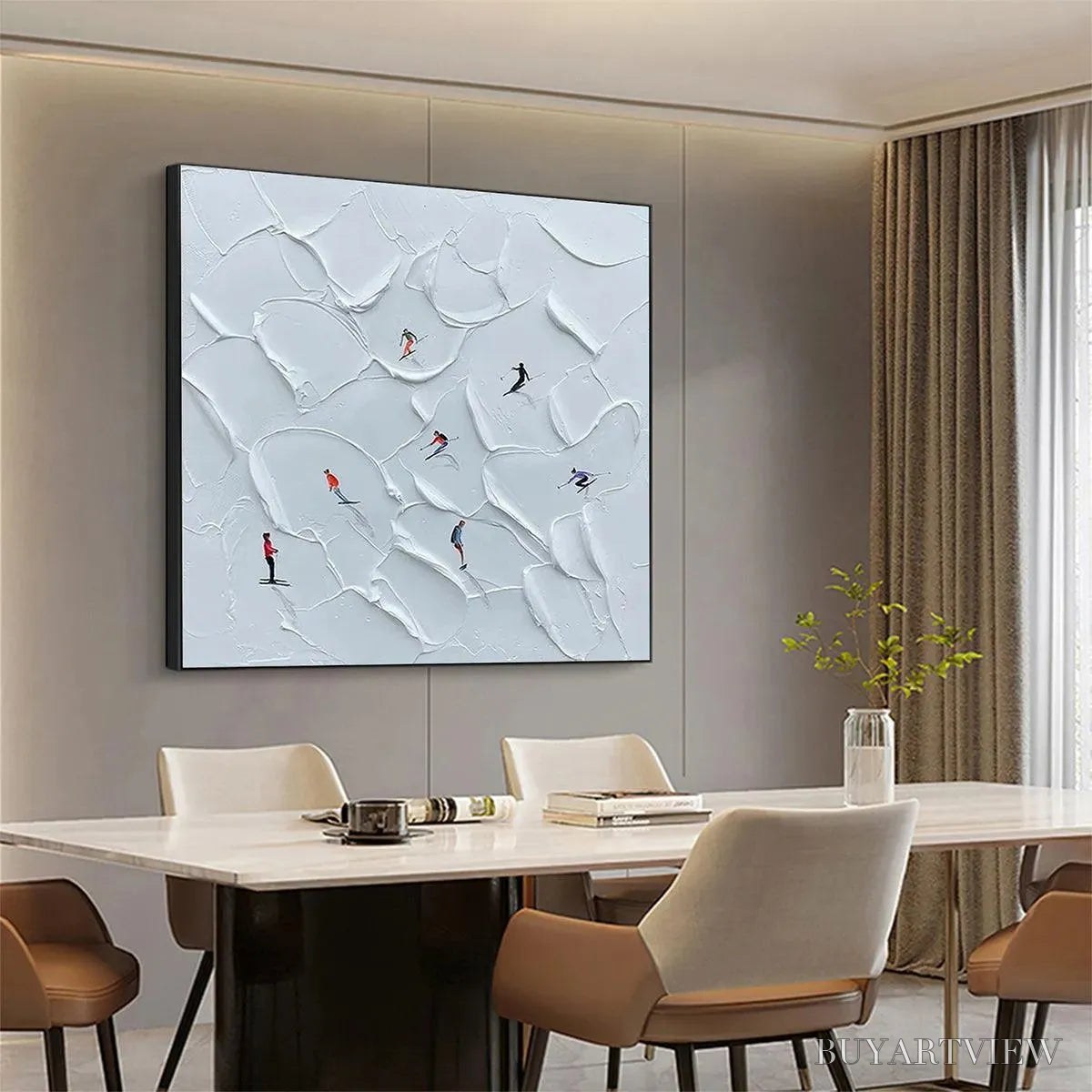 ARTOVITAS Alpine Ski – Textured Skiing Painting, Winter Sports , Square Canvas, Impasto Decor - image 6