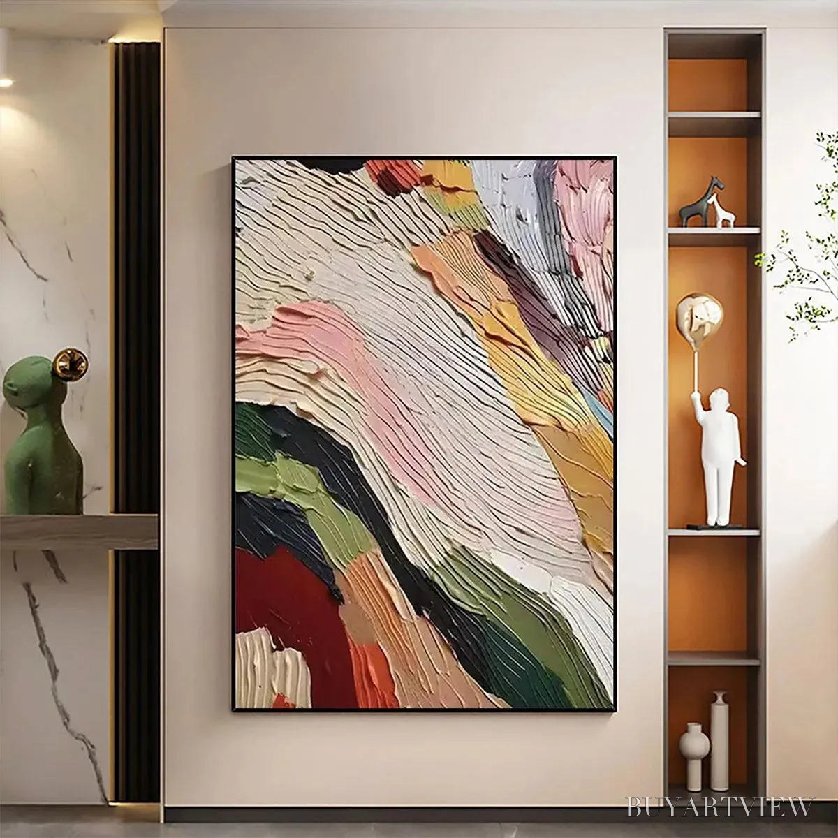 ARTOVITAS Colorful Ridge – Textured Abstract Painting, Colorful , Vertical Canvas, Impasto Decor - image 2