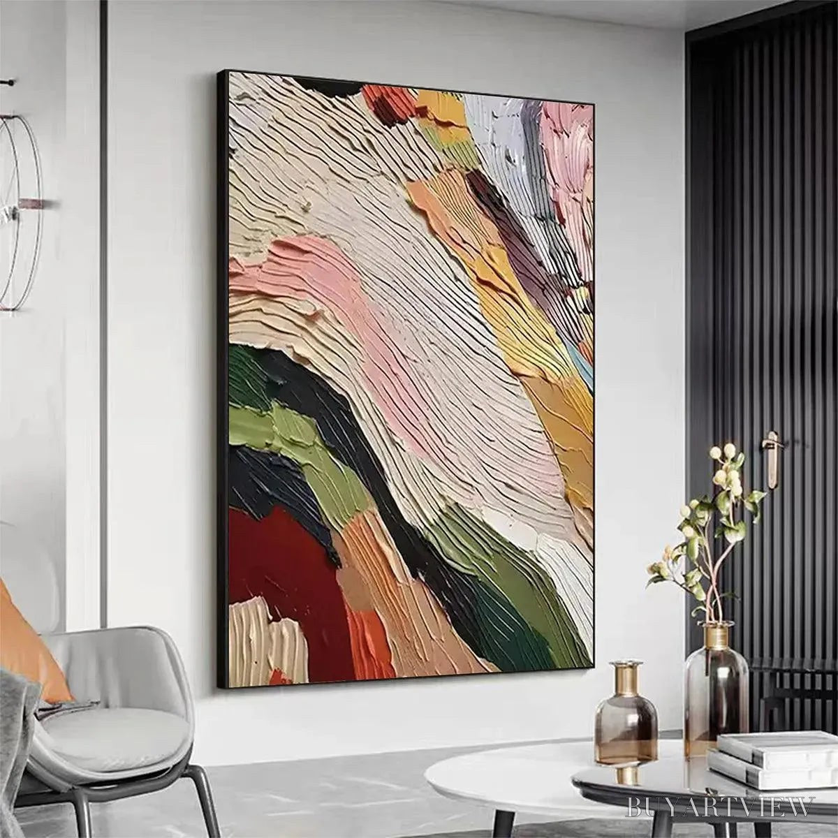 ARTOVITAS Colorful Ridge – Textured Abstract Painting, Colorful , Vertical Canvas, Impasto Decor - image 4