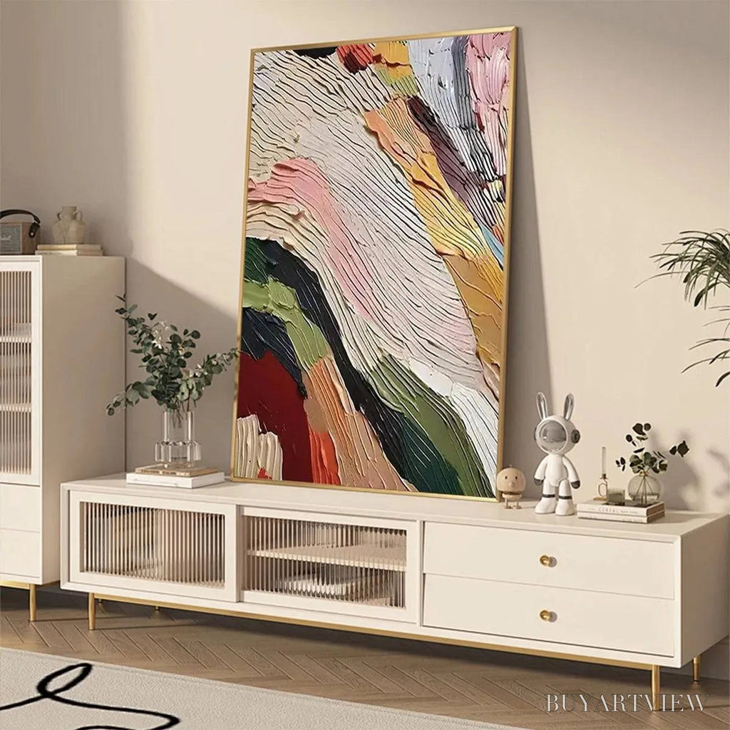 ARTOVITAS Colorful Ridge – Textured Abstract Painting, Colorful , Vertical Canvas, Impasto Decor - image 5
