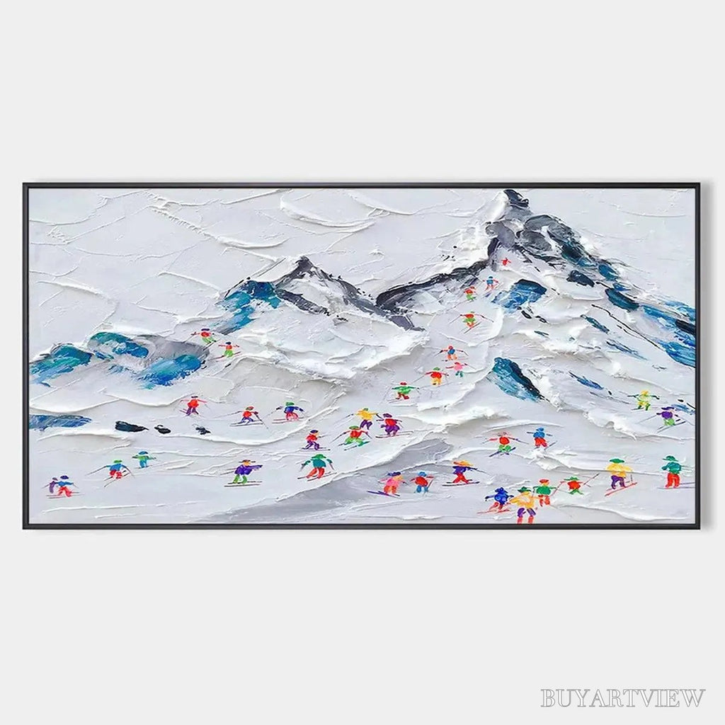 ARTOVITAS Alpine Ski Day – Sports Painting, Winter Decor, Impasto, Textured - image 1
