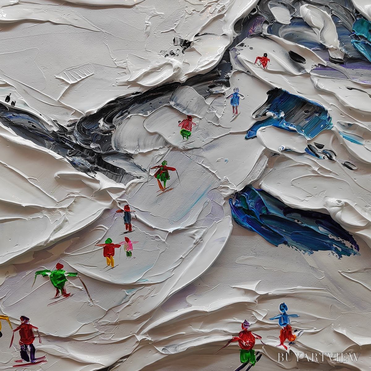 ARTOVITAS Alpine Ski Day – Sports Painting, Winter Decor, Impasto, Textured - image 6