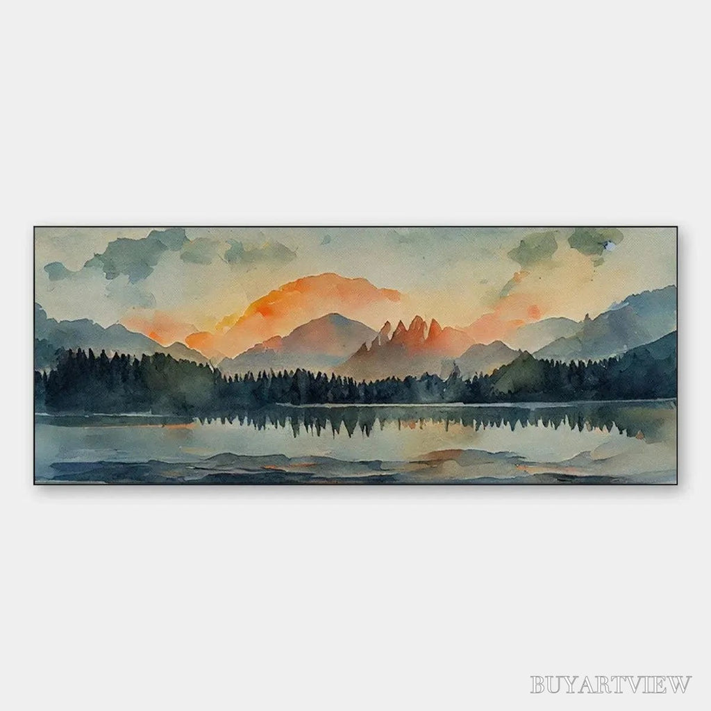 ARTOVITAS Sunset Serenity Panoramic – Landscape Painting, Panoramic , Watercolor Decor - image 1