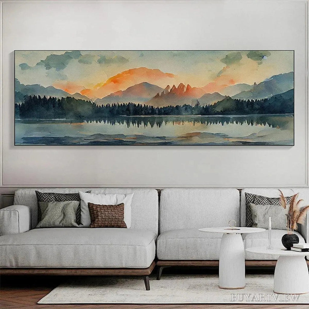 ARTOVITAS Sunset Serenity Panoramic – Landscape Painting, Panoramic , Watercolor Decor - image 2