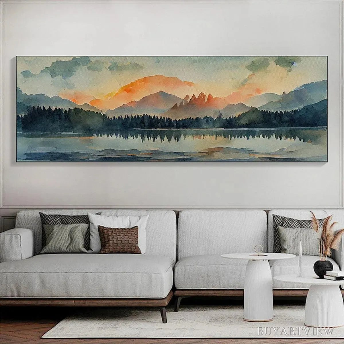 ARTOVITAS Sunset Serenity Panoramic – Landscape Painting, Panoramic , Watercolor Decor - image 2