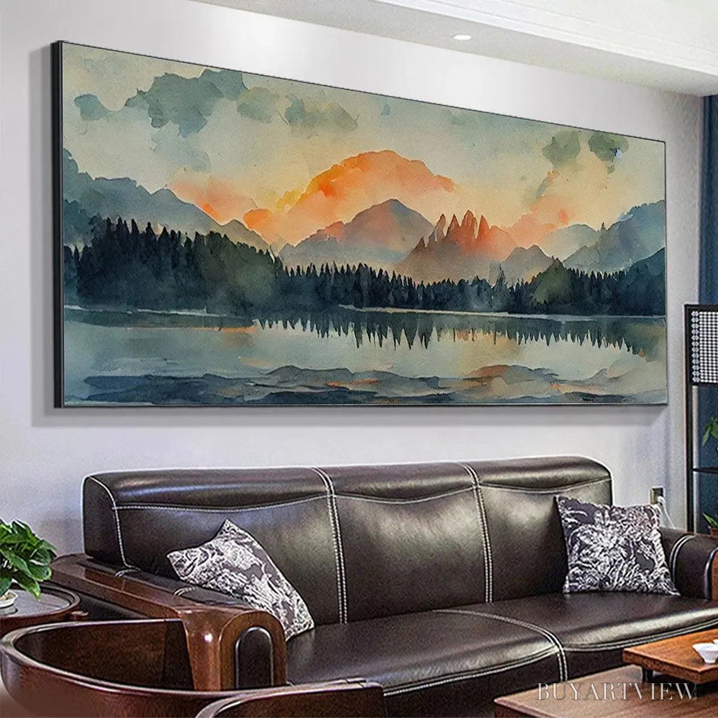 ARTOVITAS Sunset Serenity Panoramic – Landscape Painting, Panoramic , Watercolor Decor - image 4