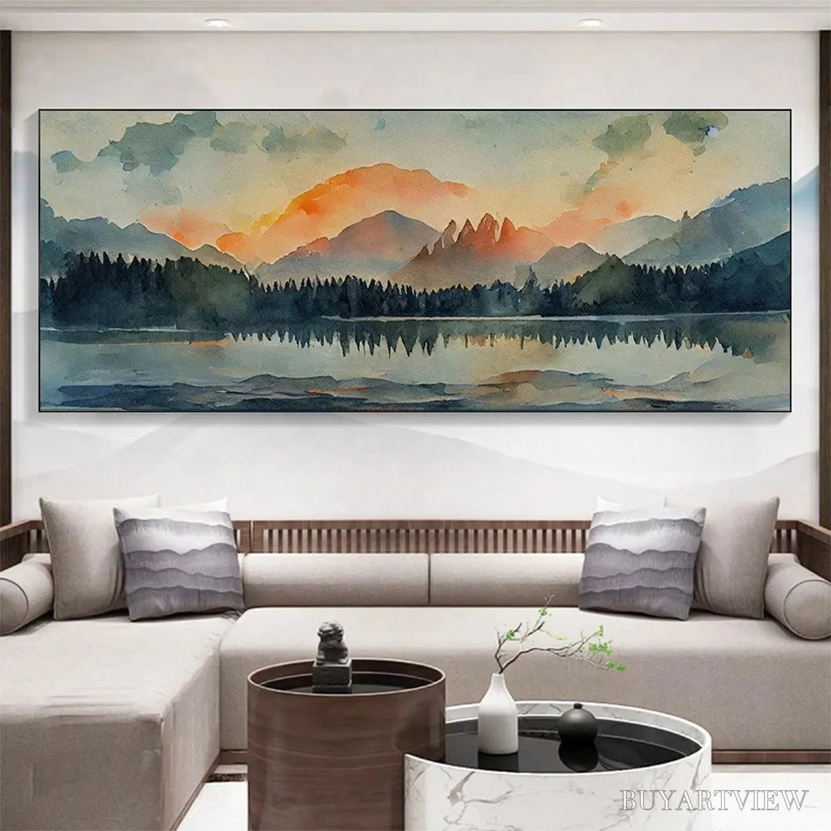 ARTOVITAS Sunset Serenity Panoramic – Landscape Painting, Panoramic , Watercolor Decor - image 5