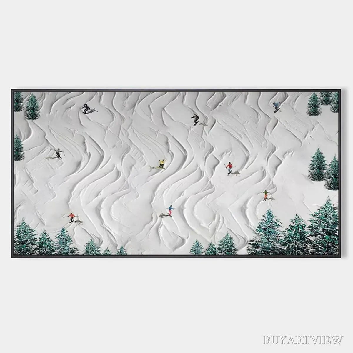 ARTOVITAS Alpine Dreams – Textured Skiing Painting, Winter Sports , Panoramic Canvas, Snowy Mountain Decor - image 1