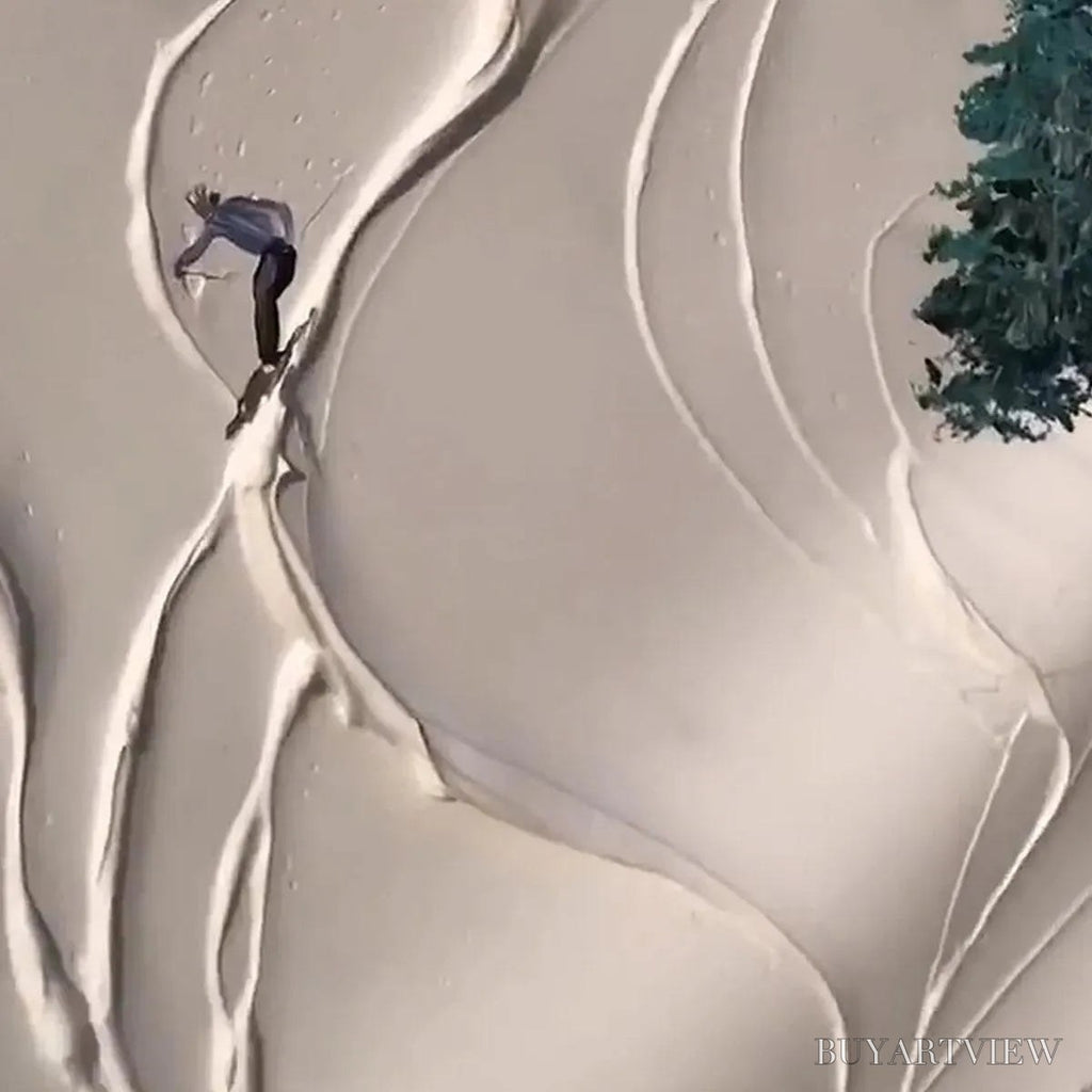 ARTOVITAS Alpine Dreams – Textured Skiing Painting, Winter Sports , Panoramic Canvas, Snowy Mountain Decor - image 3