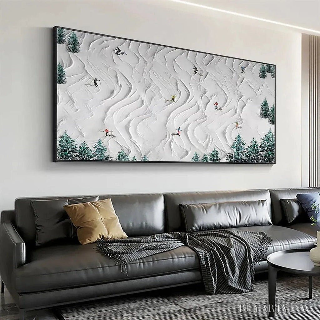 ARTOVITAS Alpine Dreams – Textured Skiing Painting, Winter Sports , Panoramic Canvas, Snowy Mountain Decor - image 5