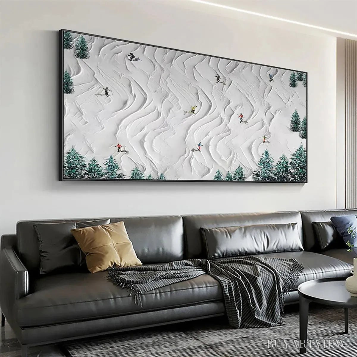 ARTOVITAS Alpine Dreams – Textured Skiing Painting, Winter Sports , Panoramic Canvas, Snowy Mountain Decor - image 5
