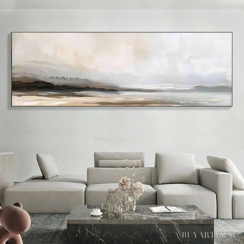 ARTOVITAS Misty Mountain Lake Panoramic – Landscape Painting, Panoramic - image 2