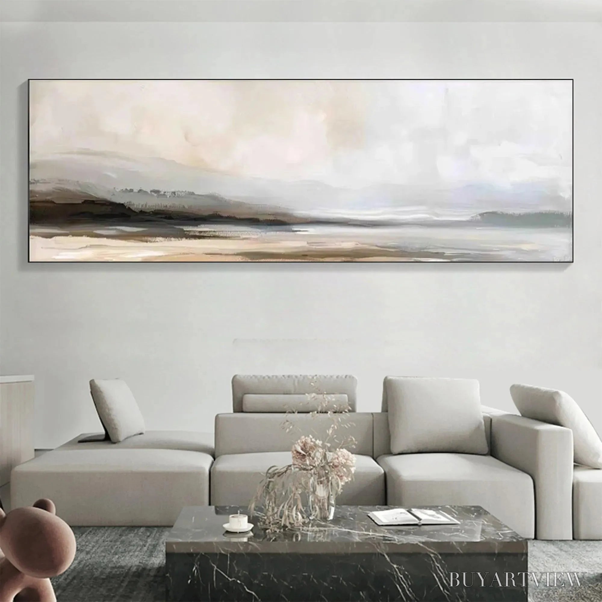 ARTOVITAS Misty Mountain Lake Panoramic – Landscape Painting, Panoramic - image 2