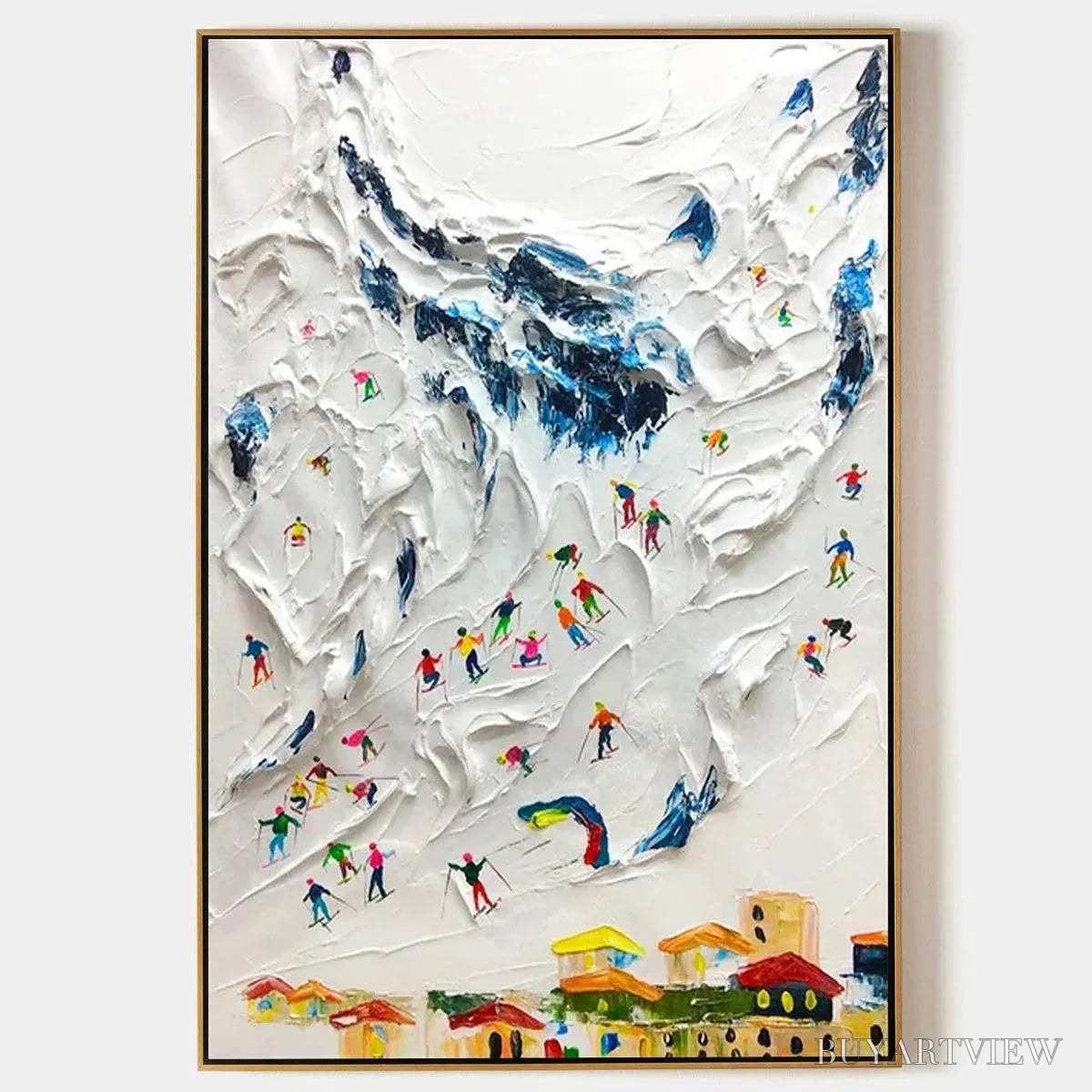 ARTOVITAS Alpine Ski Day – Textured Ski Scene Painting, Vertical - image 1