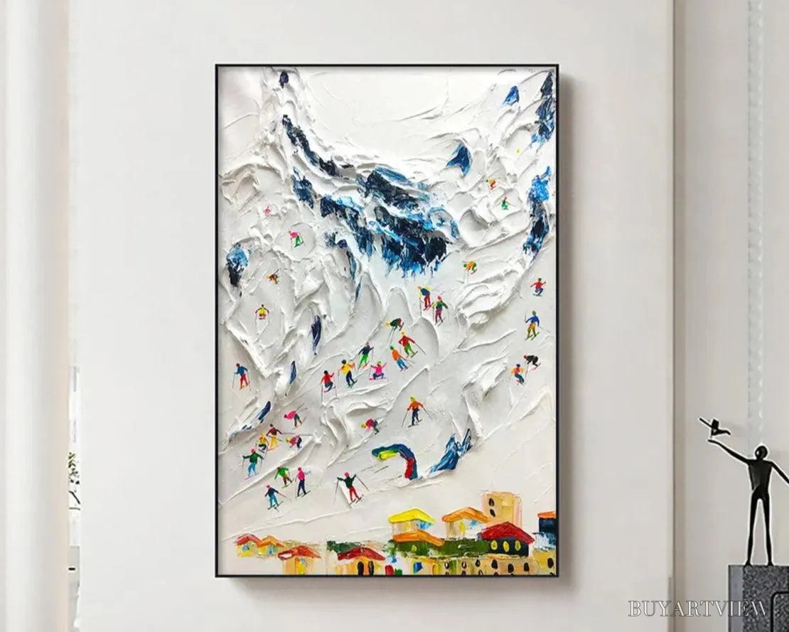 ARTOVITAS Alpine Ski Day – Textured Ski Scene Painting, Vertical - image 2