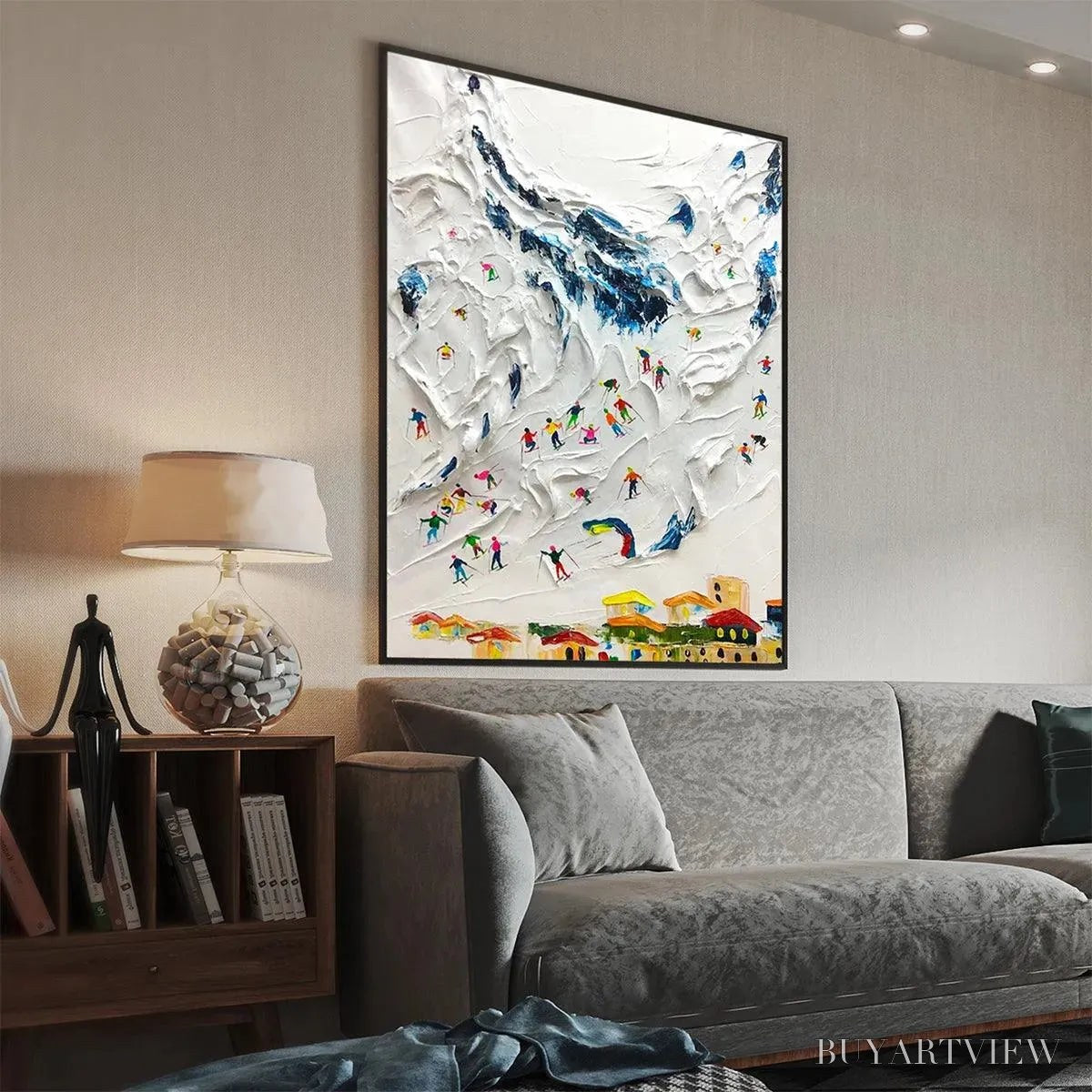 ARTOVITAS Alpine Ski Day – Textured Ski Scene Painting, Vertical - image 3