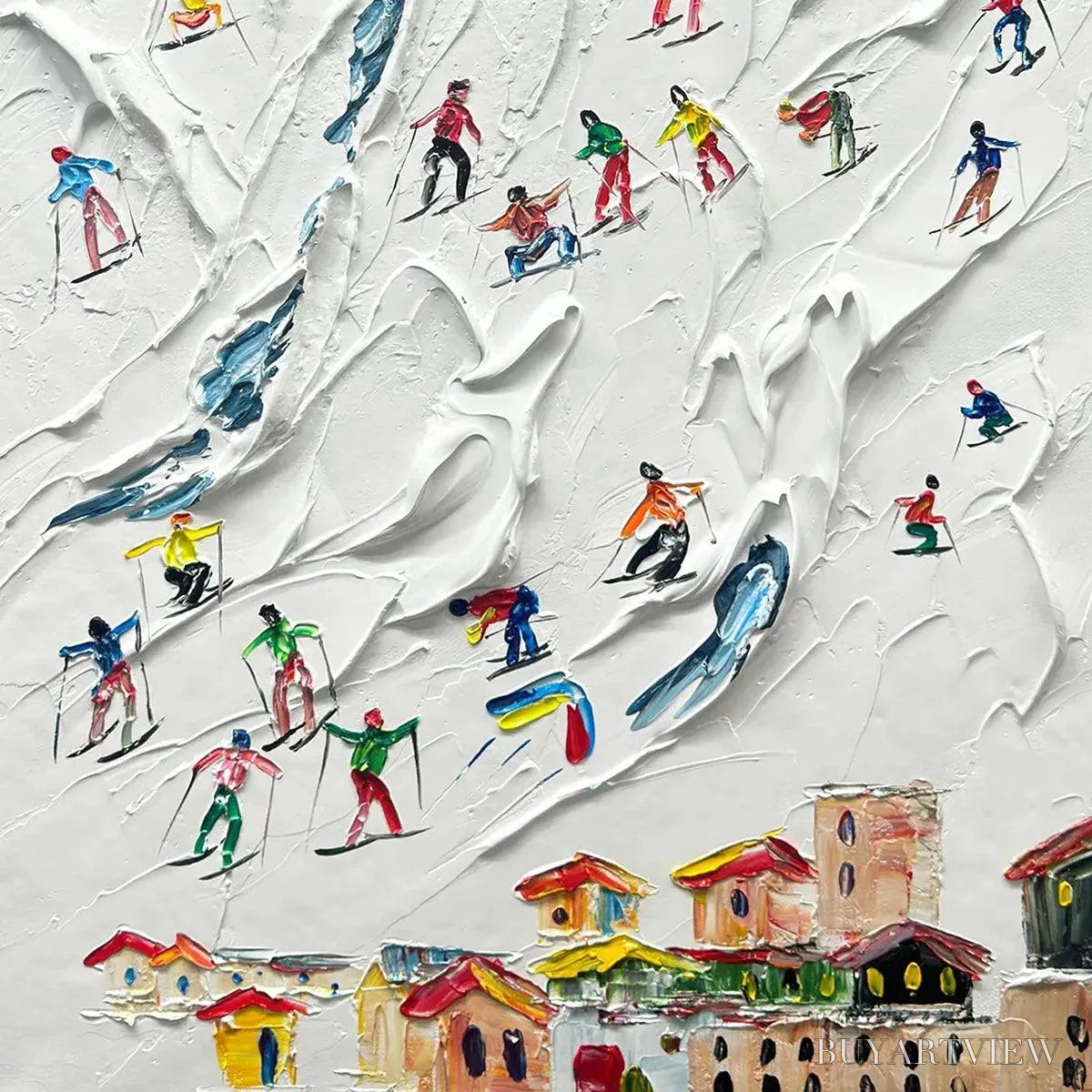 ARTOVITAS Alpine Ski Day – Textured Ski Scene Painting, Vertical - image 4