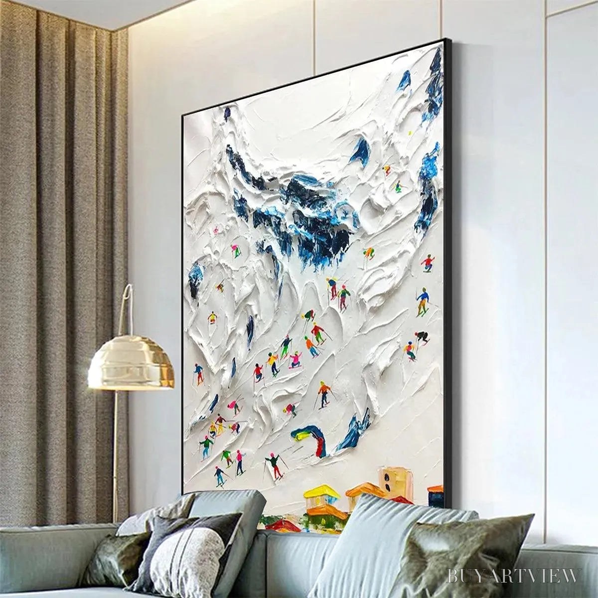 ARTOVITAS Alpine Ski Day – Textured Ski Scene Painting, Vertical - image 5