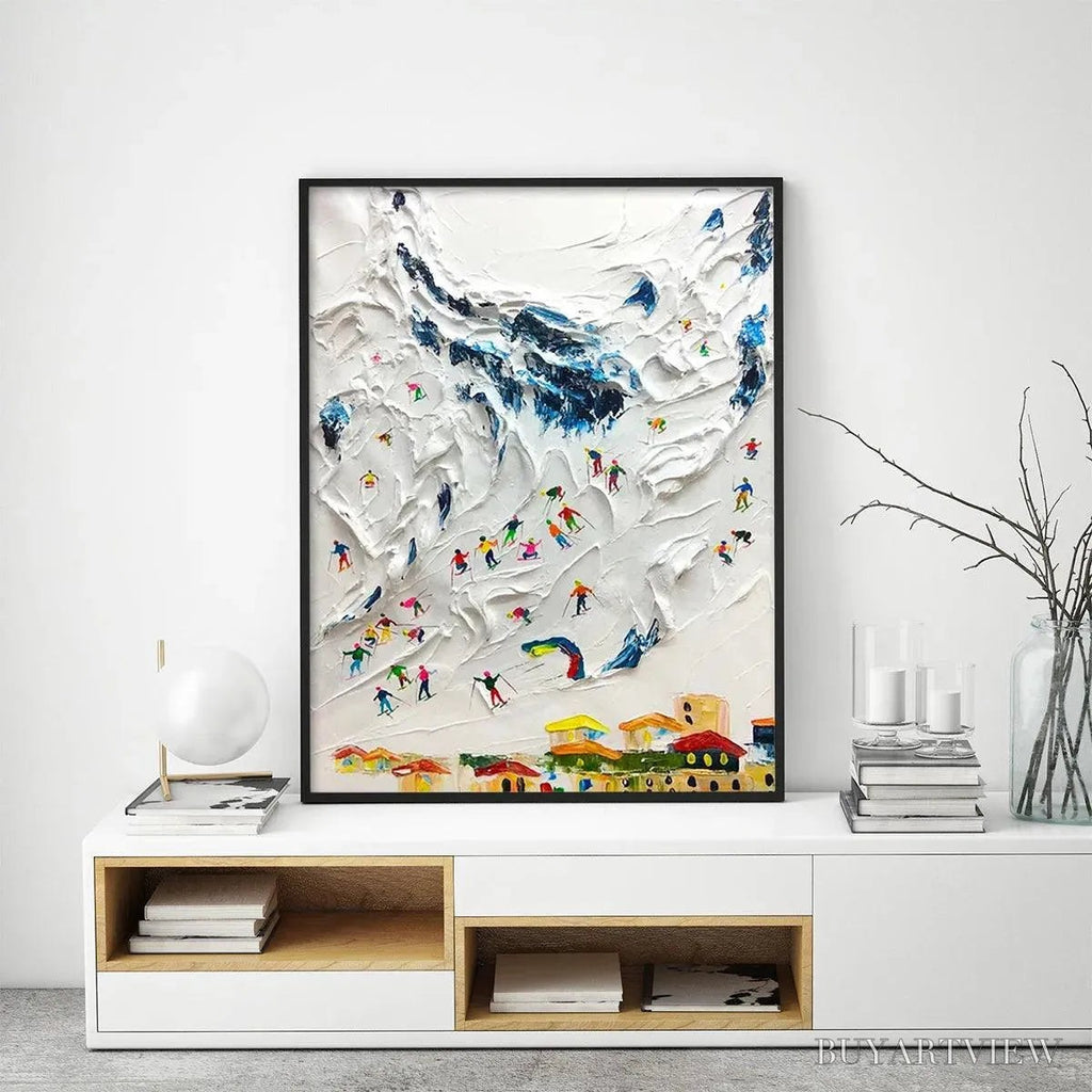 ARTOVITAS Alpine Ski Day – Textured Ski Scene Painting, Vertical - image 6
