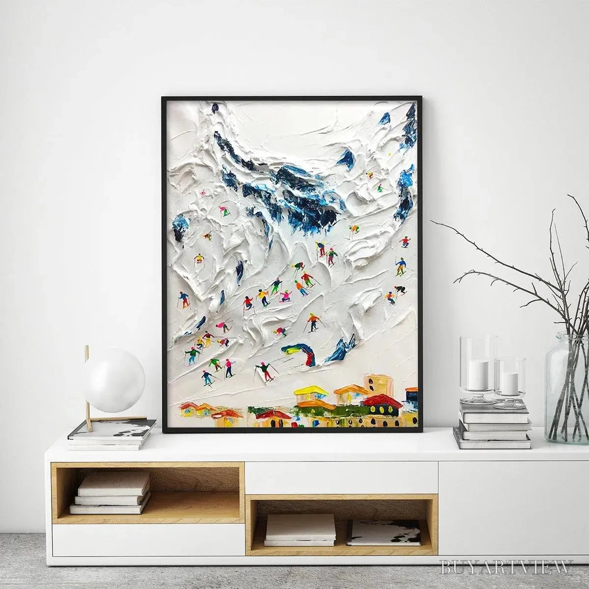 ARTOVITAS Alpine Ski Day – Textured Ski Scene Painting, Vertical - image 6