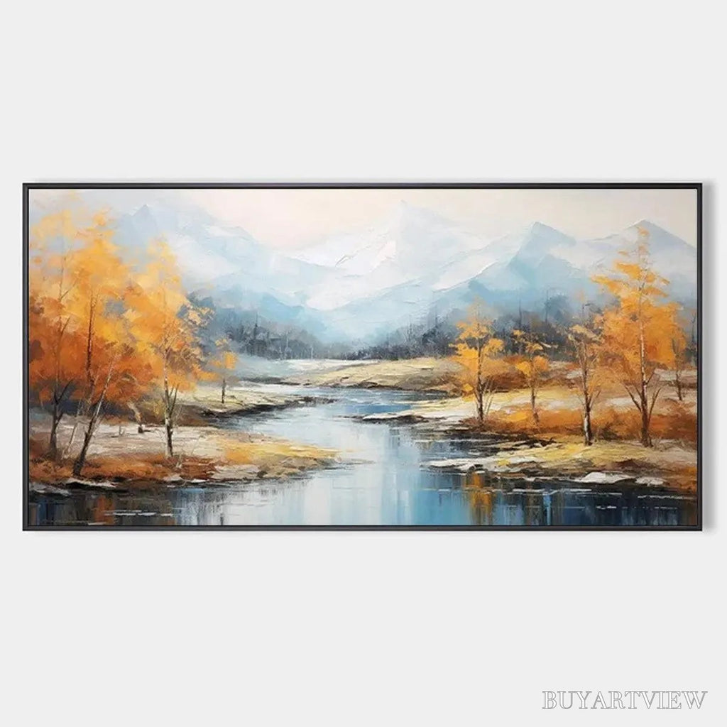 ARTOVITAS Golden Autumn Valley – Traditional Landscape Painting in Yellow and Blue - image 1