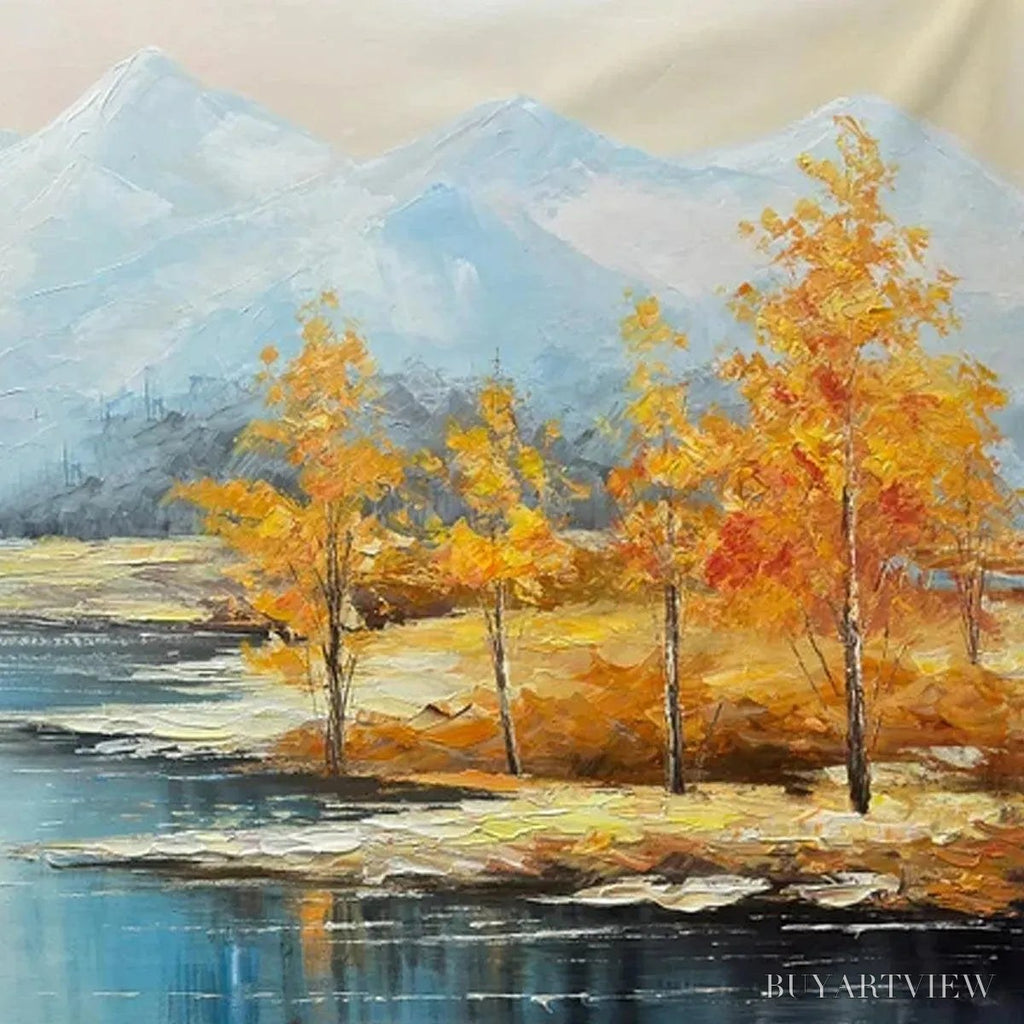 ARTOVITAS Golden Autumn Valley – Traditional Landscape Painting in Yellow and Blue - image 3