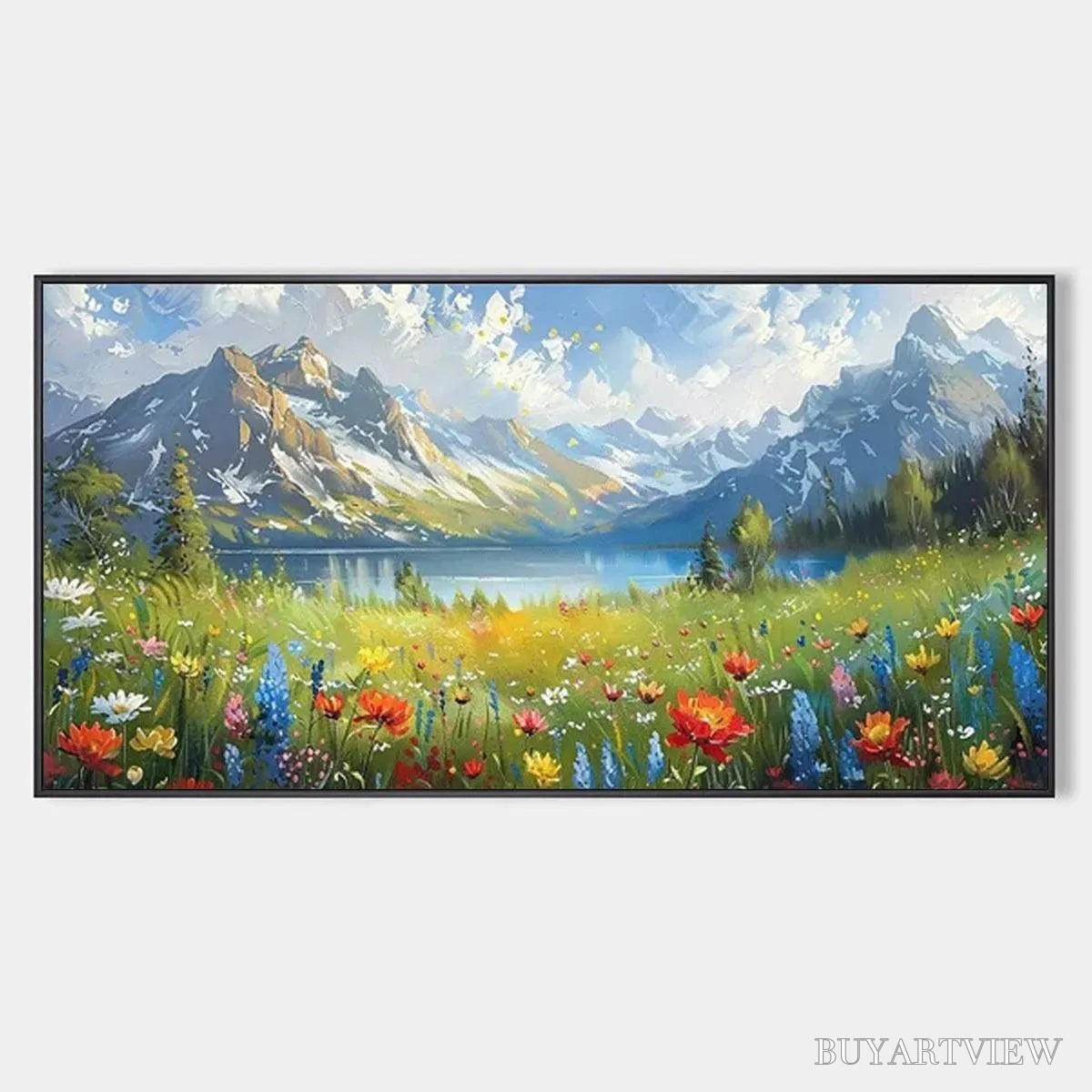 ARTOVITAS Alpine Wildflower Paradise – Colorful Landscape Painting with Mountains and Wildflowers - image 1