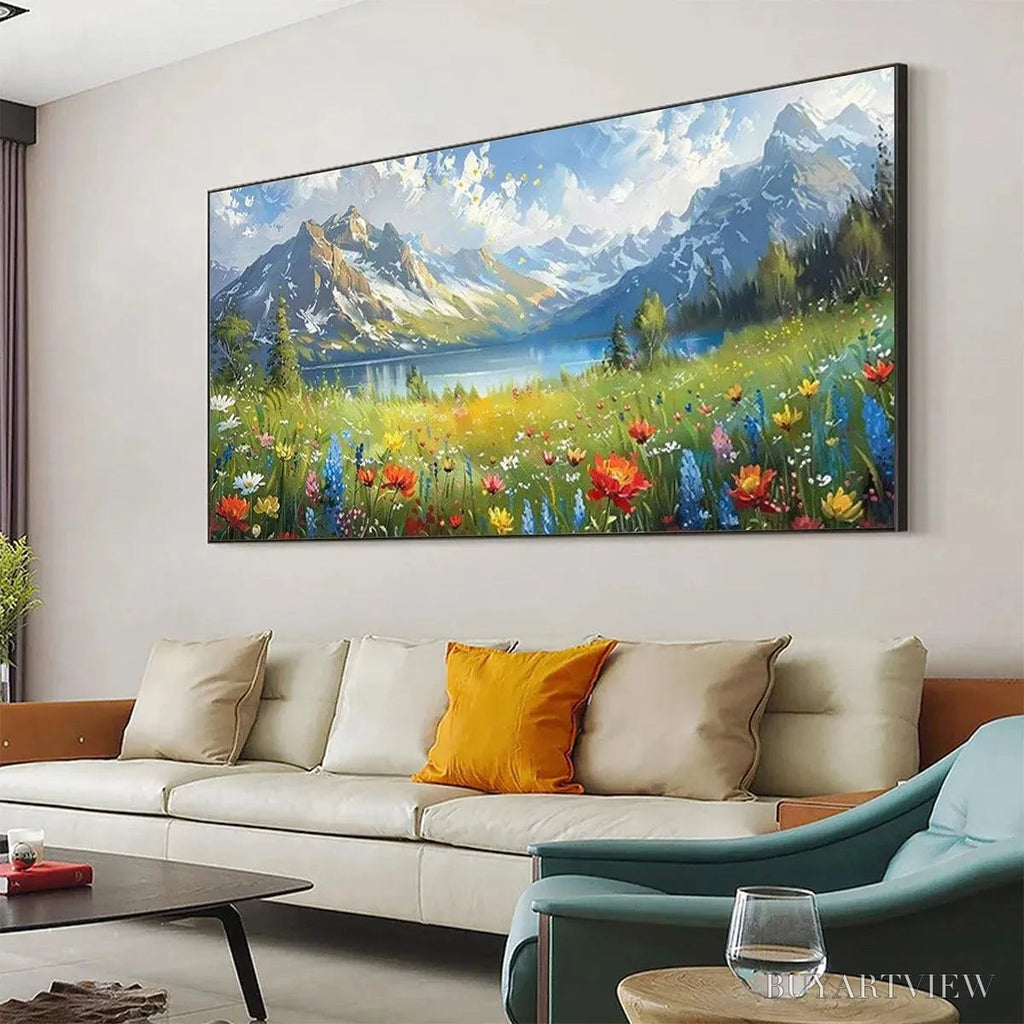 ARTOVITAS Alpine Wildflower Paradise – Colorful Landscape Painting with Mountains and Wildflowers - image 4