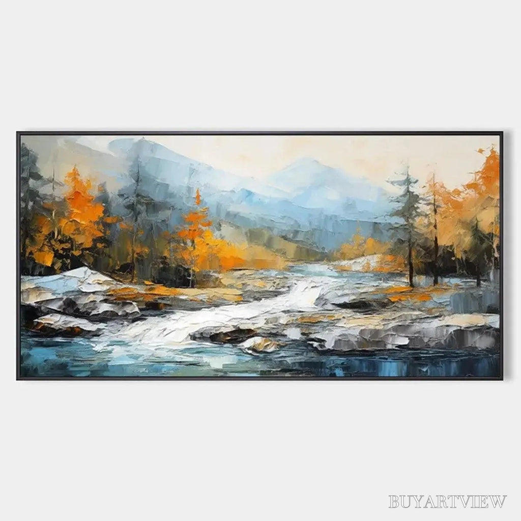 ARTOVITAS Autumn River – Textured Landscape Painting with River and Mountains - image 1