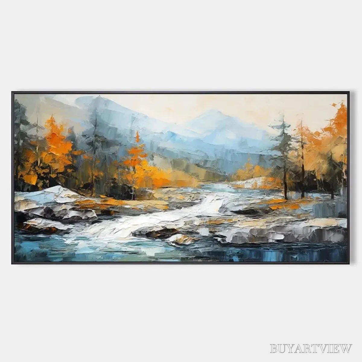 ARTOVITAS Autumn River – Textured Landscape Painting with River and Mountains - image 1