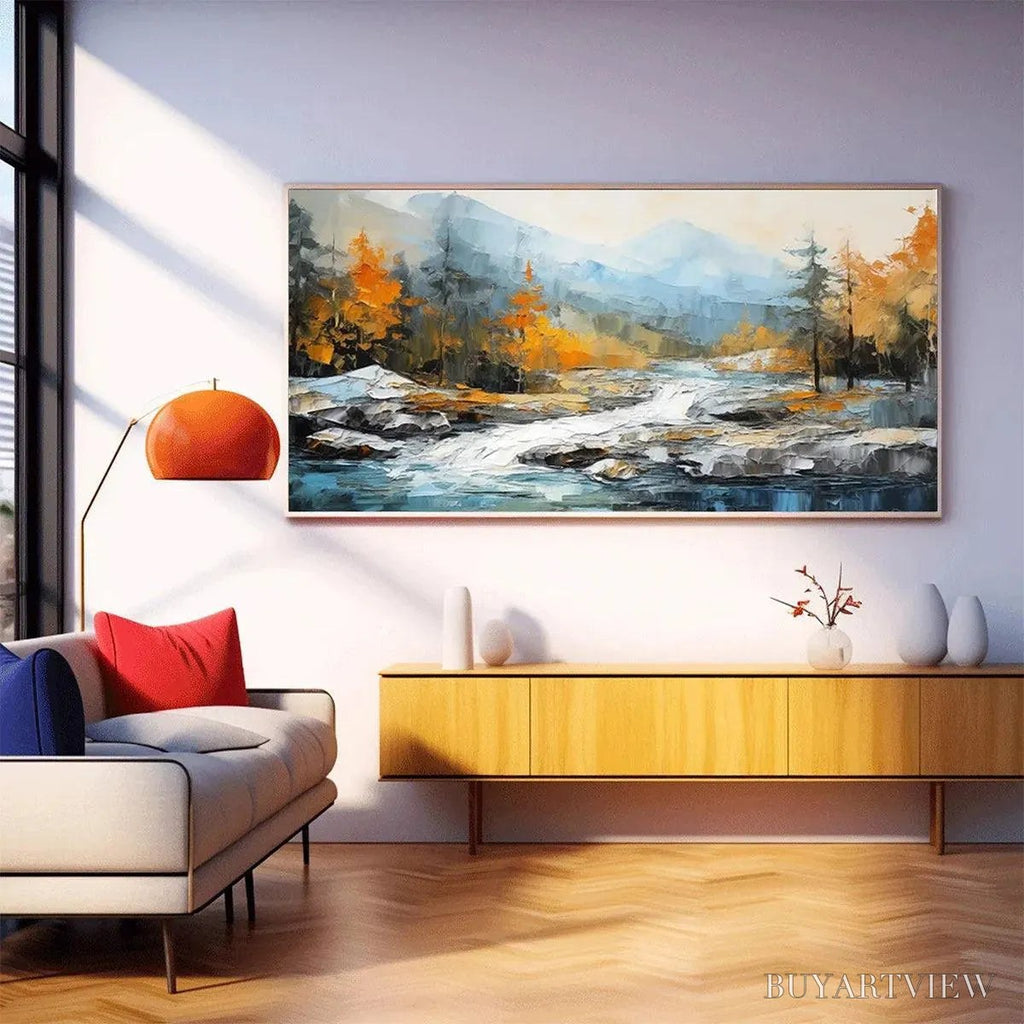 ARTOVITAS Autumn River – Textured Landscape Painting with River and Mountains - image 2