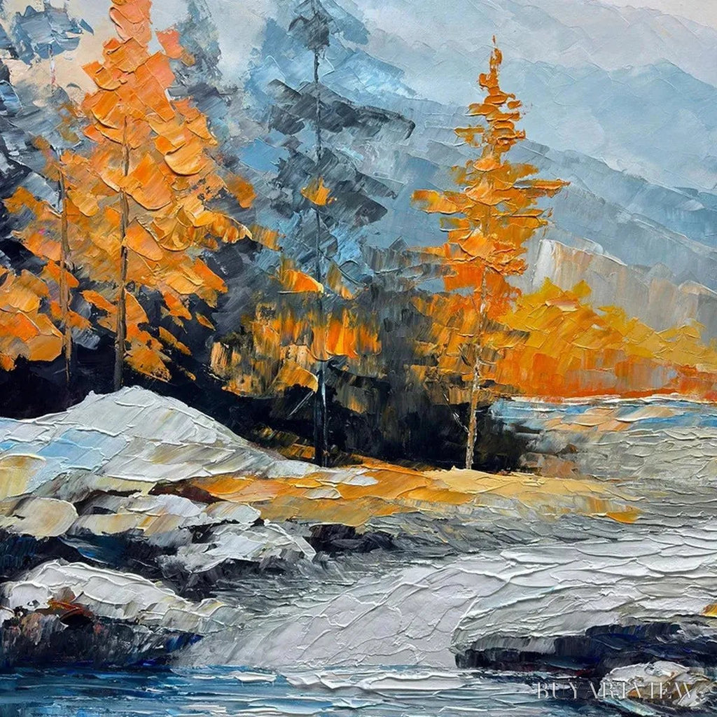 ARTOVITAS Autumn River – Textured Landscape Painting with River and Mountains - image 3