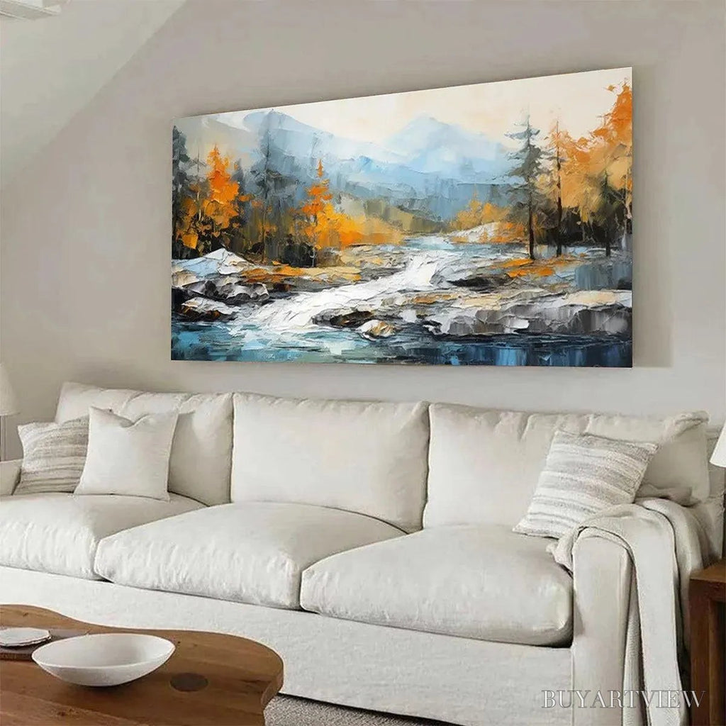 ARTOVITAS Autumn River – Textured Landscape Painting with River and Mountains - image 4