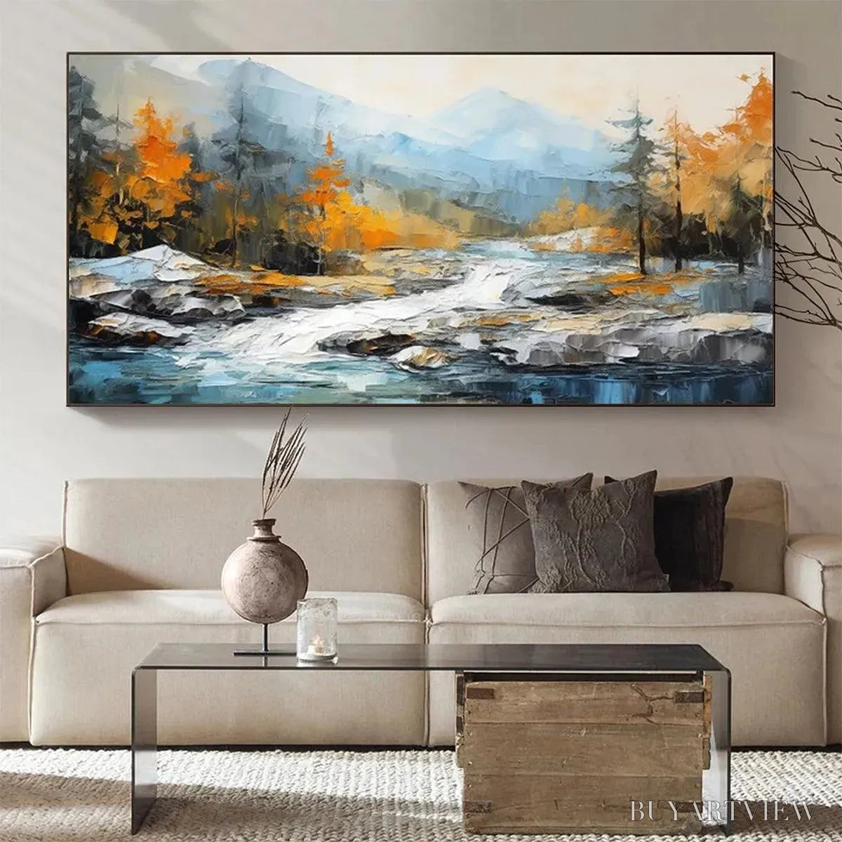 ARTOVITAS Autumn River – Textured Landscape Painting with River and Mountains - image 5