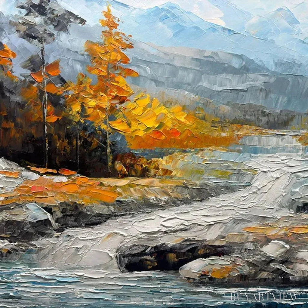 ARTOVITAS Autumn River – Textured Landscape Painting with River and Mountains - image 6