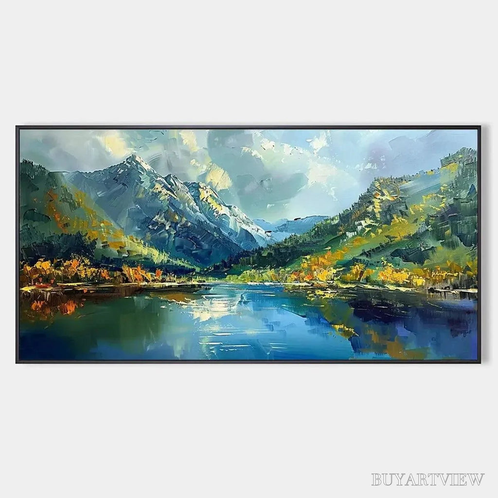 ARTOVITAS Alpine Reflection – Panoramic Landscape Painting of a Mountain Lake - image 1