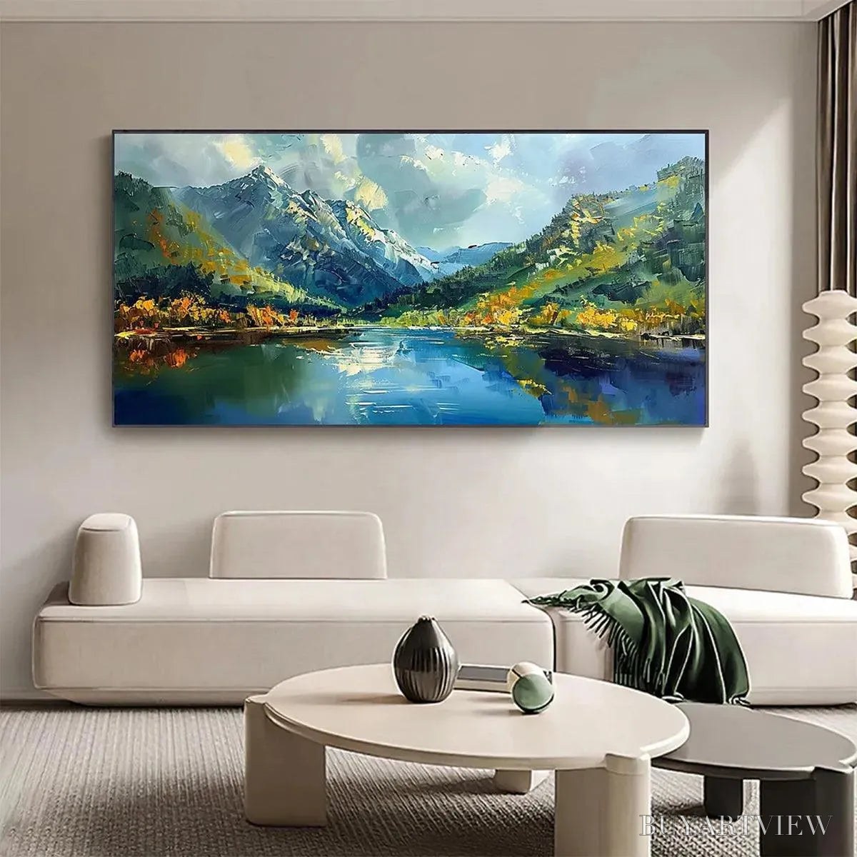 ARTOVITAS Alpine Reflection – Panoramic Landscape Painting of a Mountain Lake - image 2