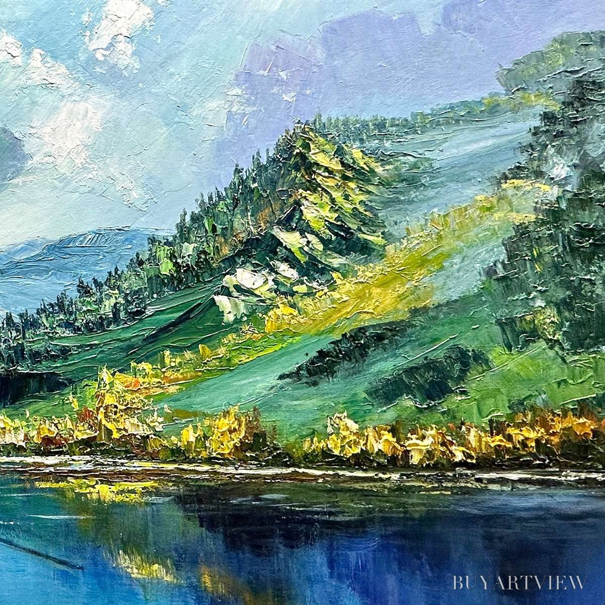 ARTOVITAS Alpine Reflection – Panoramic Landscape Painting of a Mountain Lake - image 3
