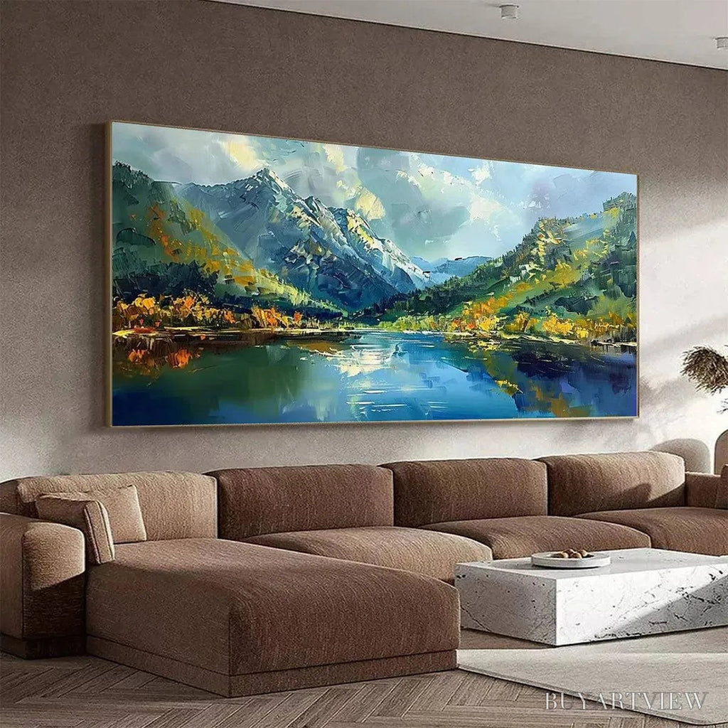 ARTOVITAS Alpine Reflection – Panoramic Landscape Painting of a Mountain Lake - image 4