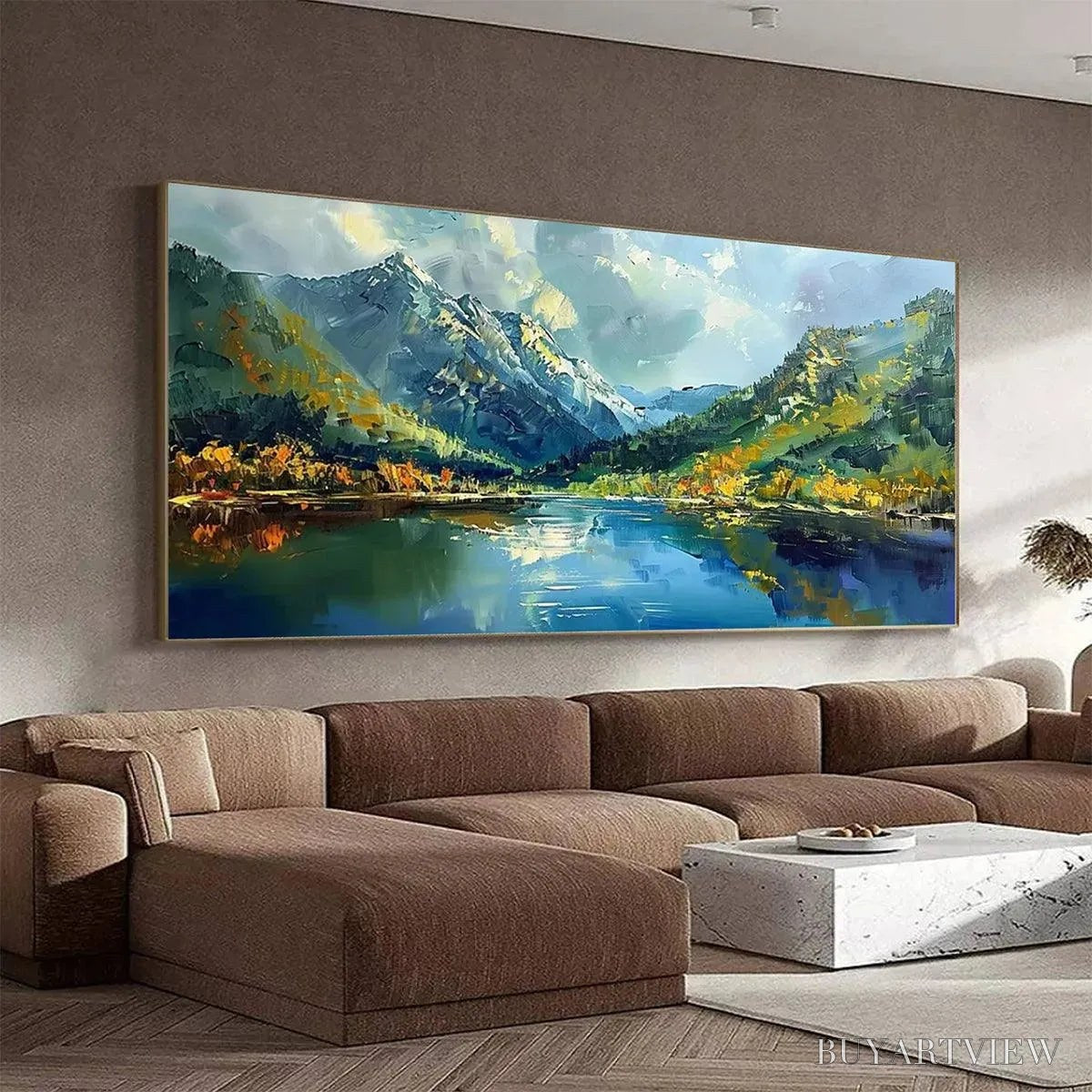 ARTOVITAS Alpine Reflection – Panoramic Landscape Painting of a Mountain Lake - image 4