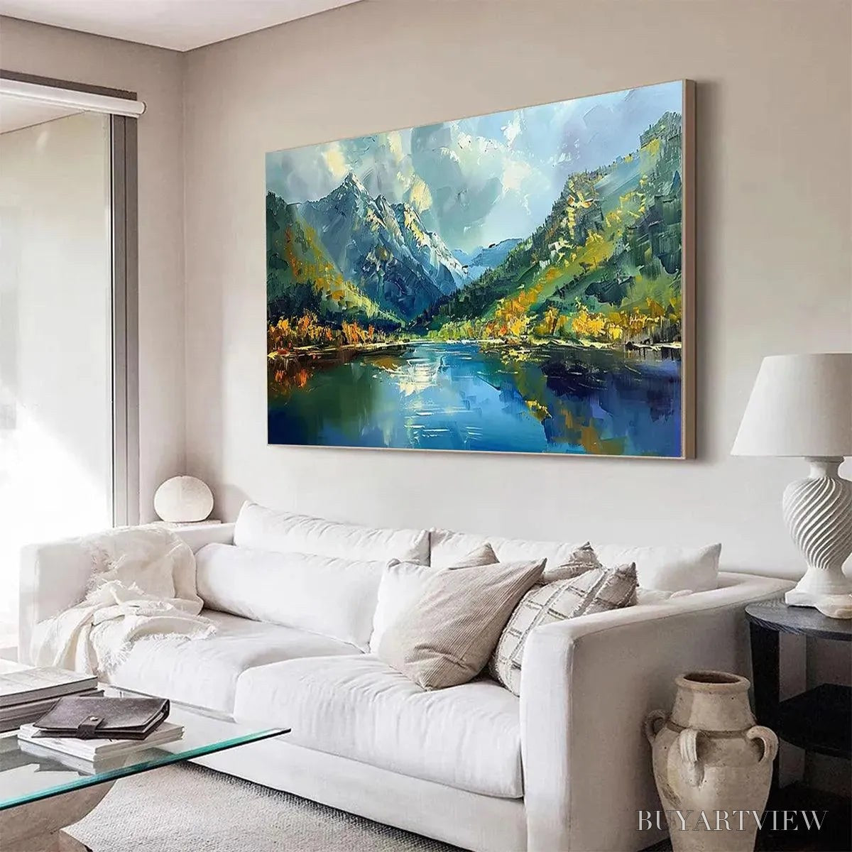 ARTOVITAS Alpine Reflection – Panoramic Landscape Painting of a Mountain Lake - image 5