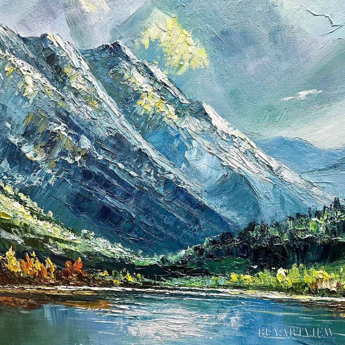 ARTOVITAS Alpine Reflection – Panoramic Landscape Painting of a Mountain Lake - image 6