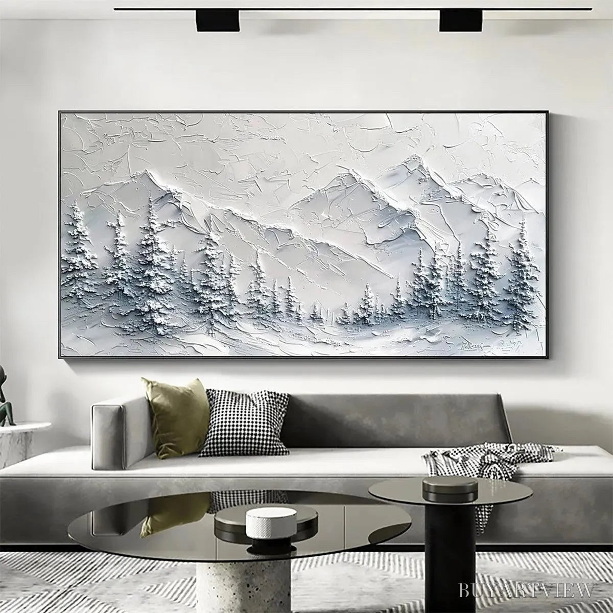 ARTOVITAS Winter'S Embrace – Textured Winter Mountain Landscape Painting - image 2