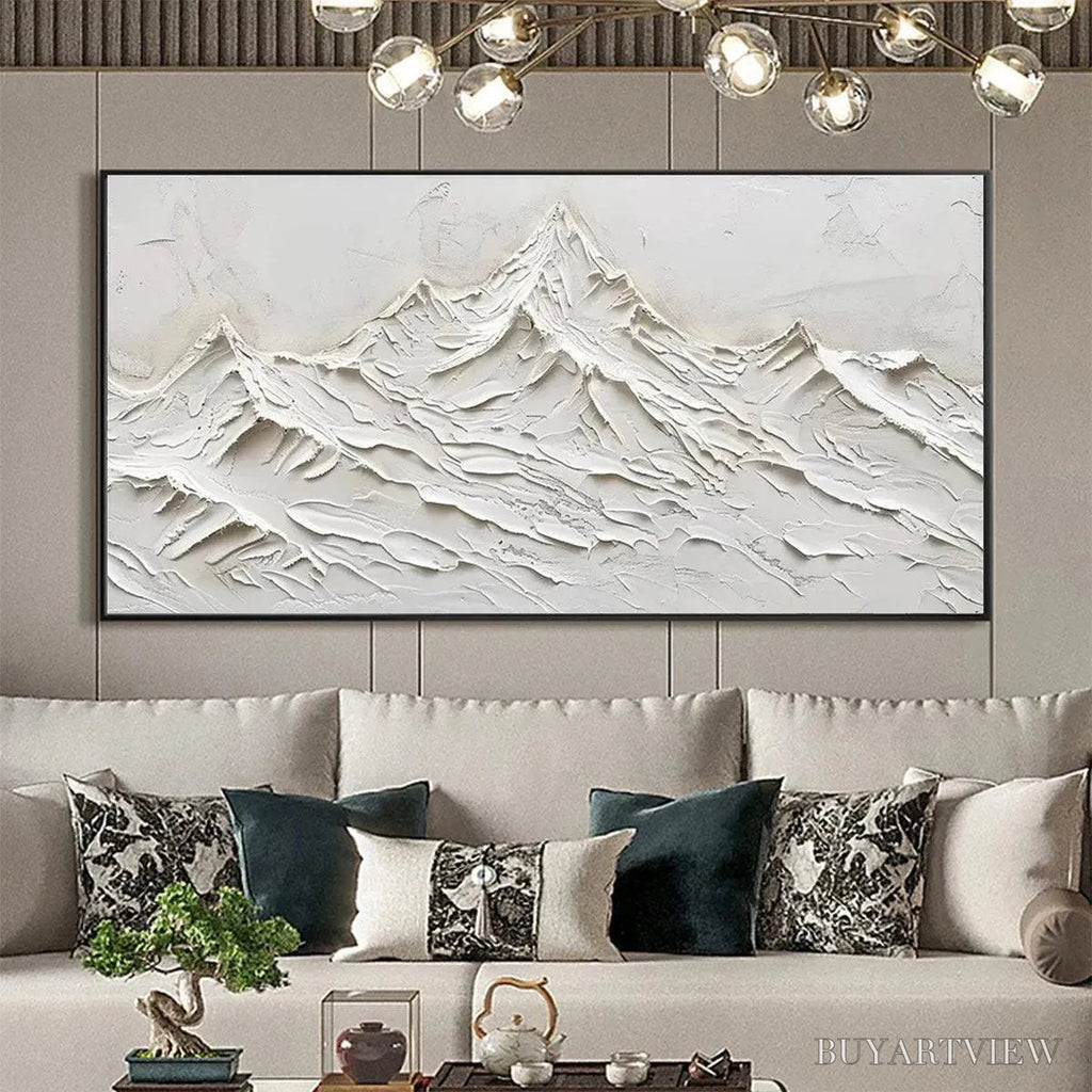 ARTOVITAS White Mountains – Textured Minimalist Abstract Mountain Painting in White - image 2